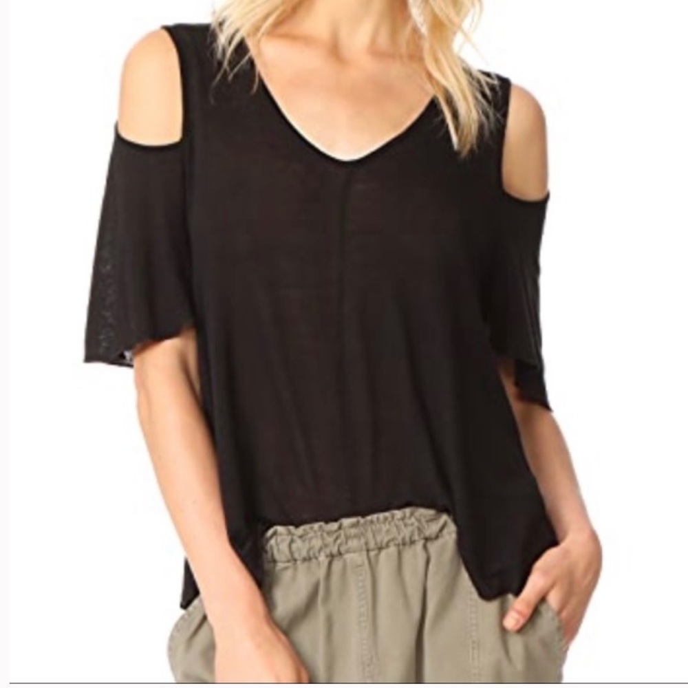 Free People Black Flowy Cold Shoulder Top